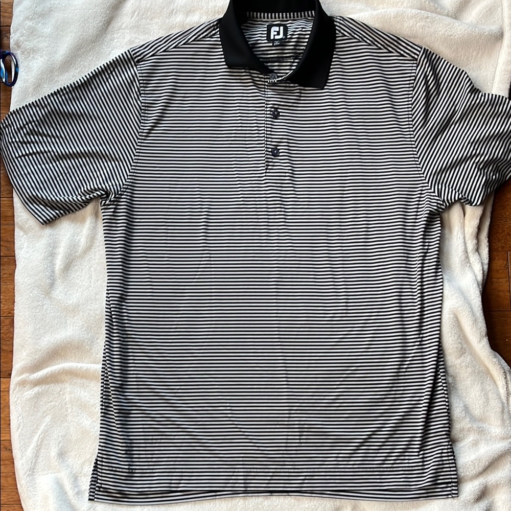 FootJoy Black and White Striped Men's Polo Shirt